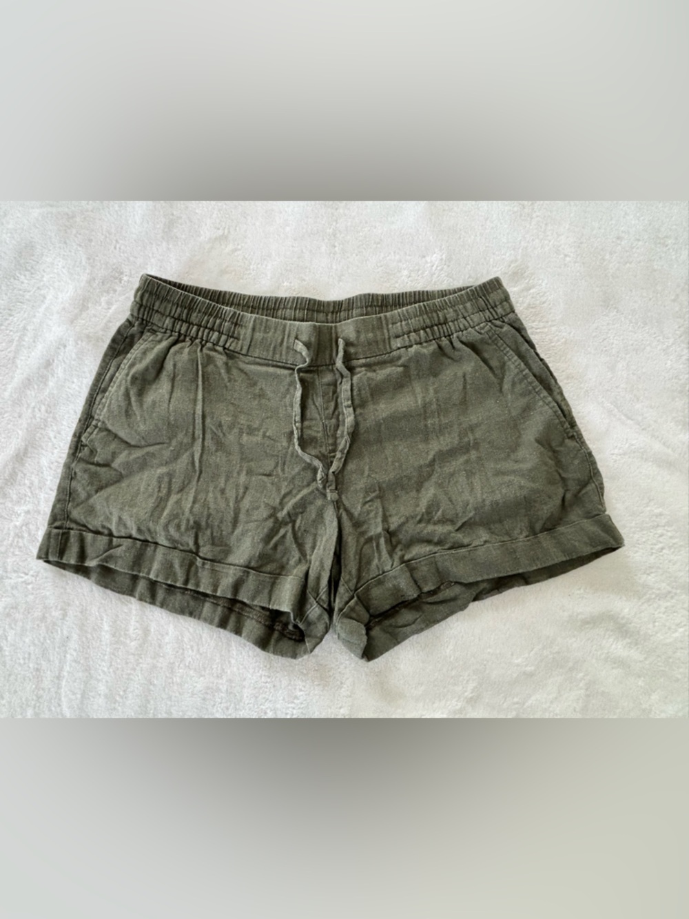 Old Navy Womens Olive L Green Linen Drawstring Shorts